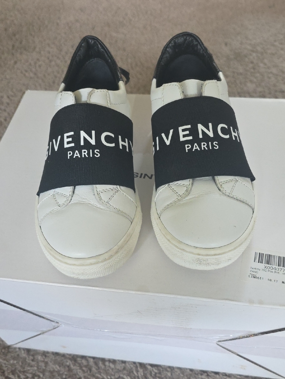 Givenchy Kids White Leather Slip-On Sneakers with Black Logo Strap